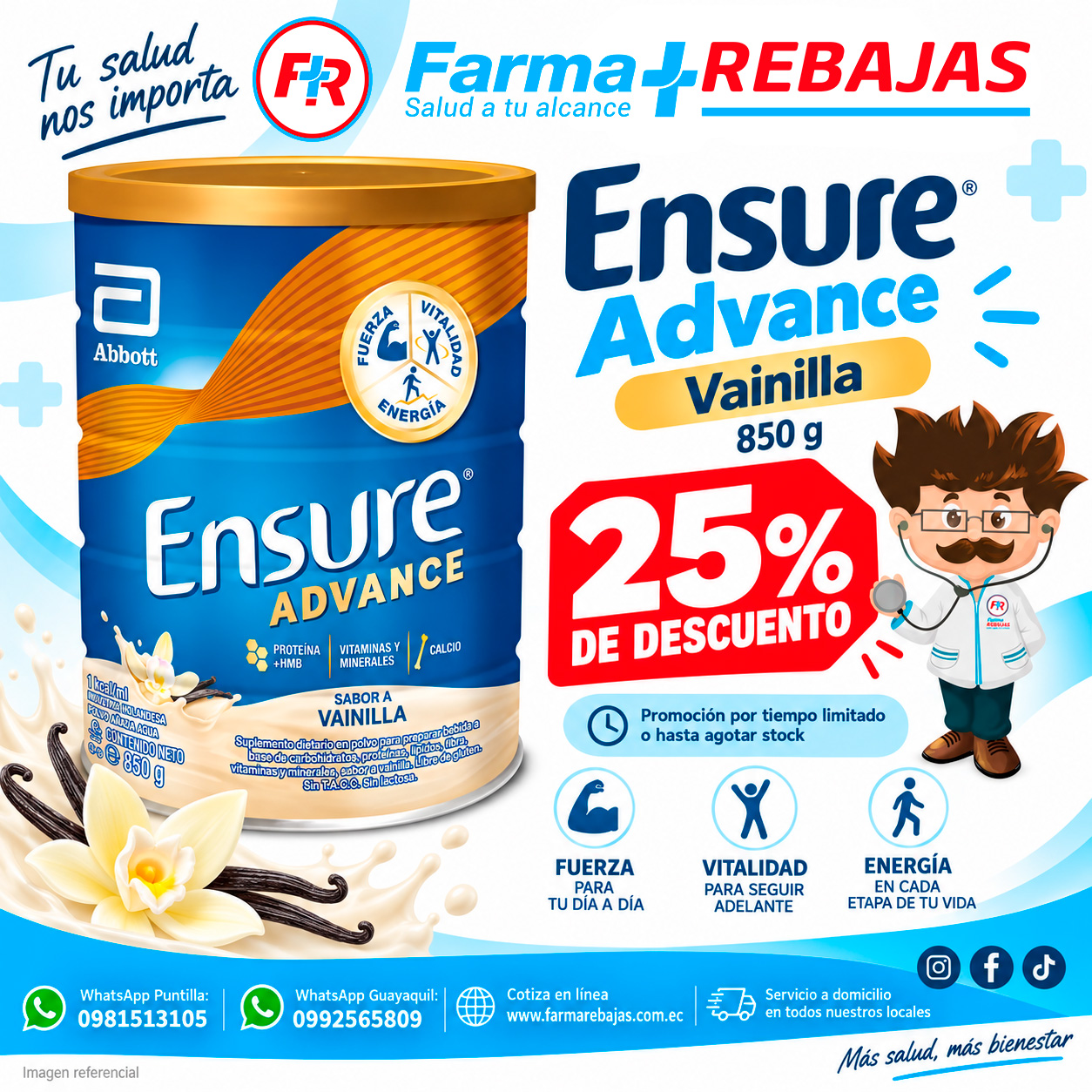 Ensure Advance Vainilla 850 g con 25% de descuento